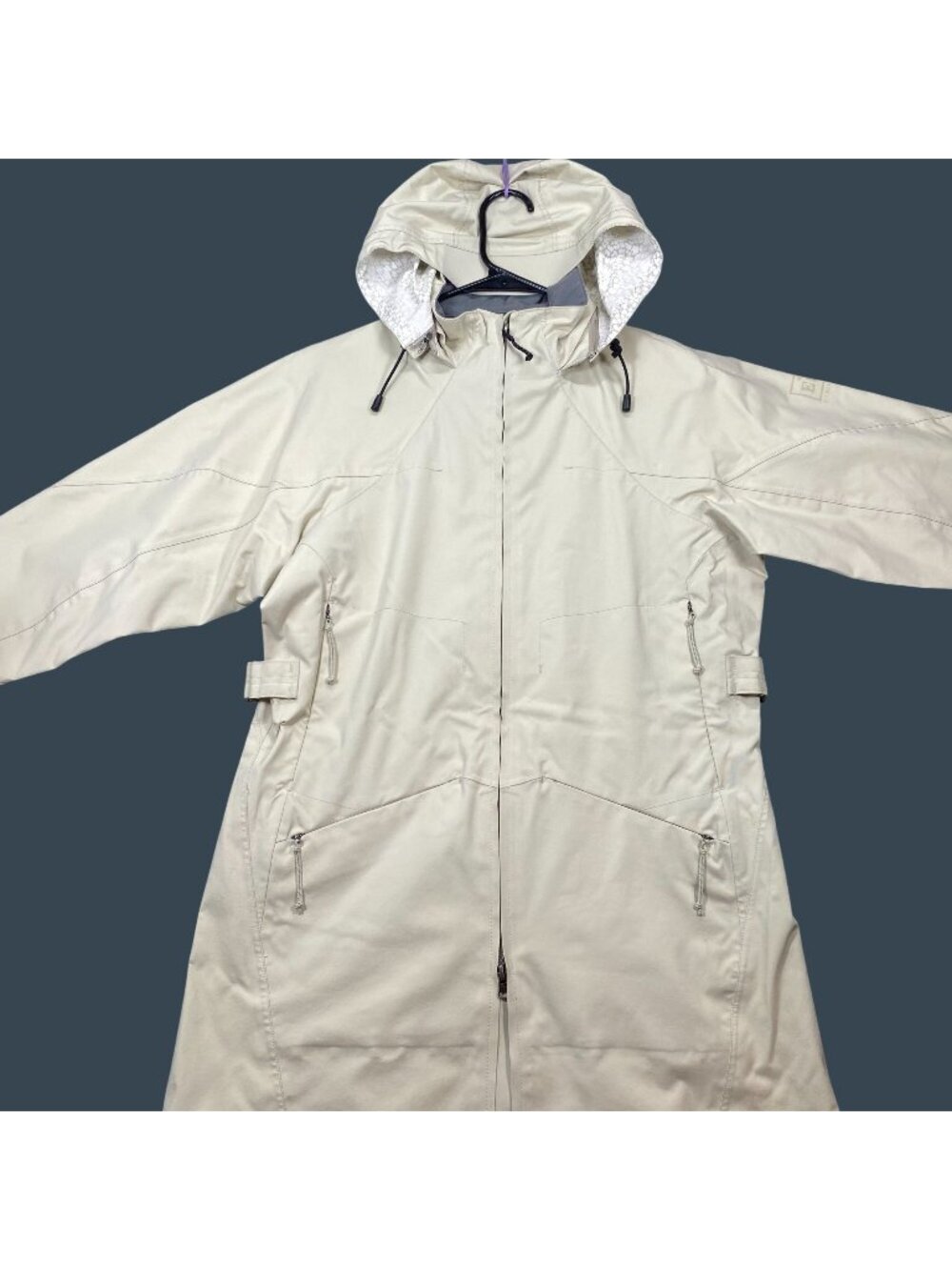 REI Elements Womens Waterproof Hooded Jacket Beige Hiking Rain Coat Size Small